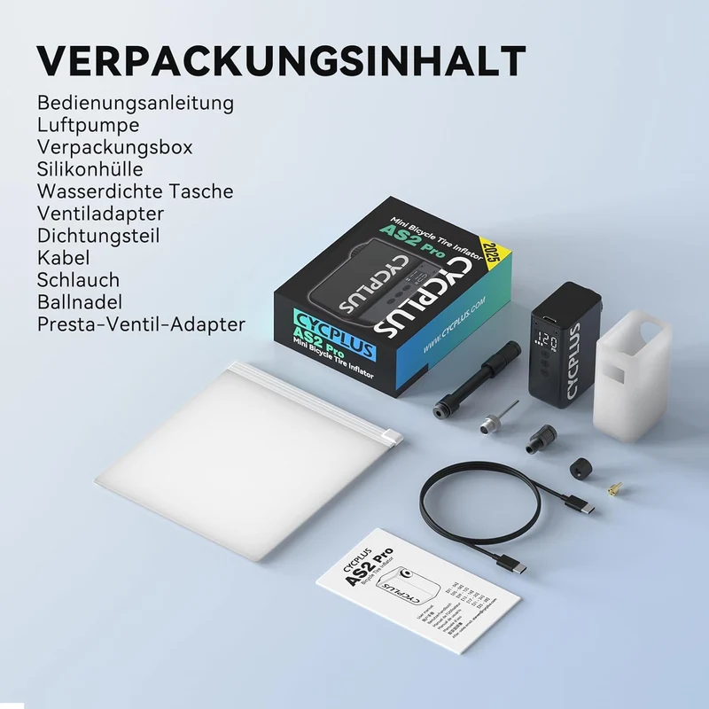 CYCPLUS AS2Pro Tiny Elektrofahrradpumpe, 120g, Aluminiumgehäuse | 120PSI, Auto-Stopp, Druckanzeige,