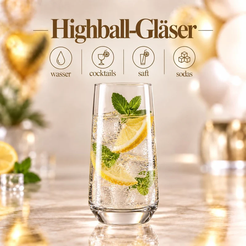 KIAPPO Longdrinkgläser | Set mit 6 Gläsern Avant-Garde Trinkgläser | modernes minimalistisches Desig