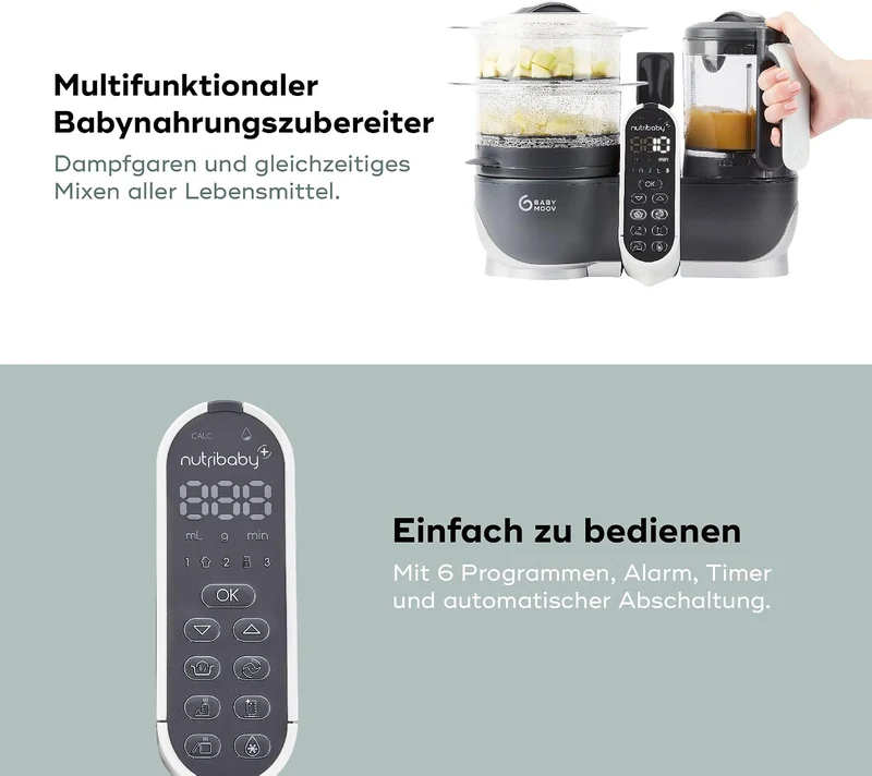 Babymoov Nutribaby Plus industrial grey Babynahrungszubereiter inkl. Babybols Aufbewahrungsbehälter-