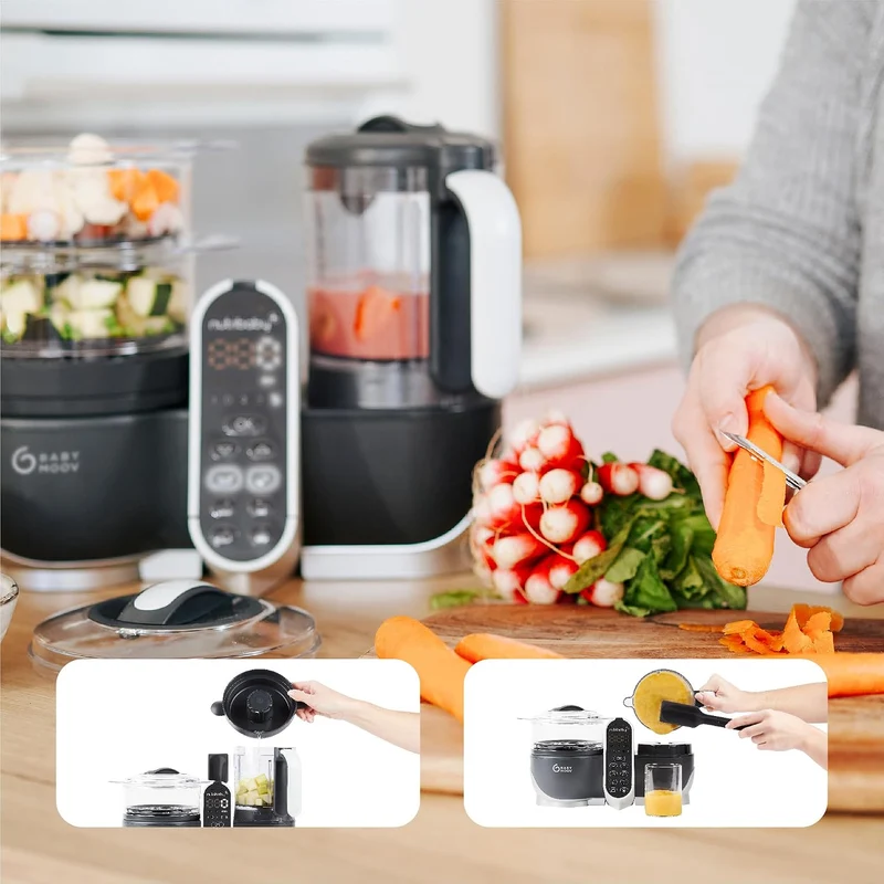 Babymoov Nutribaby Plus industrial grey Babynahrungszubereiter inkl. Babybols Aufbewahrungsbehälter-