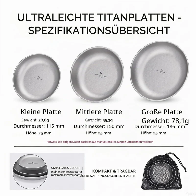 Boundless Voyage Ultraleicht Camping Titan Pan Geschirrplatte mit Tragetasche Outdoor Titan Geschirr