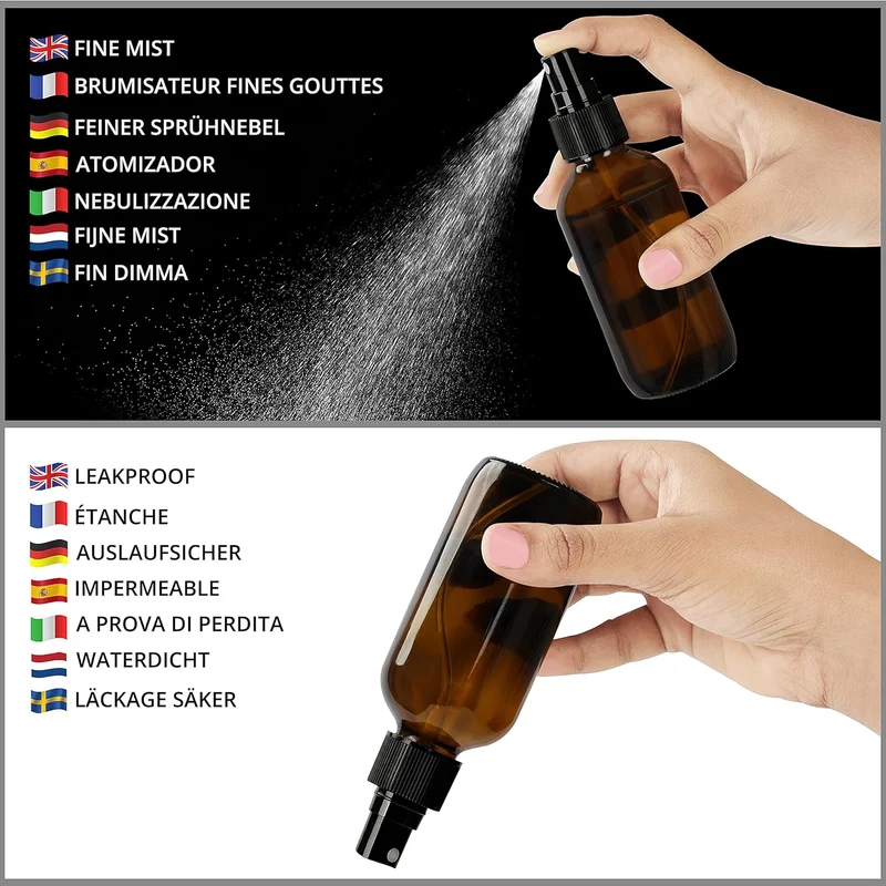 BELLE VOUS 16er Pack Kleine Sprühflasche aus Braunglas 120ml Sprühflasche Glas - Nachfüllbare Braung