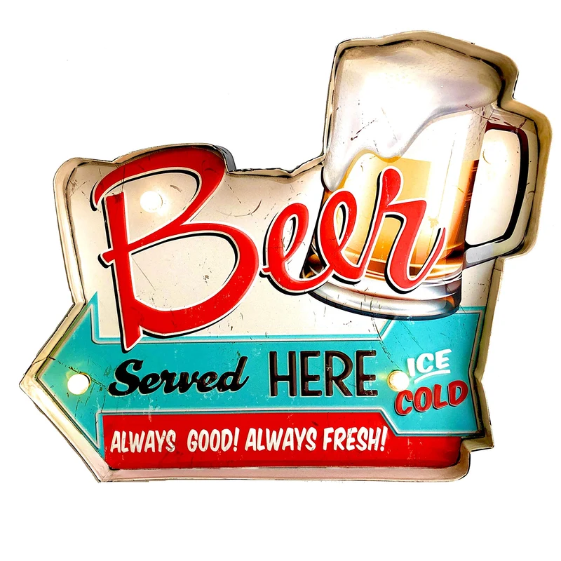 Leuchtschild Retro-Schild Wandschild im Vintage-Stil LED Schild für Bar Bier Dekoschild Zubehör für