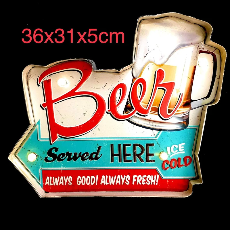 Leuchtschild Retro-Schild Wandschild im Vintage-Stil LED Schild für Bar Bier Dekoschild Zubehör für