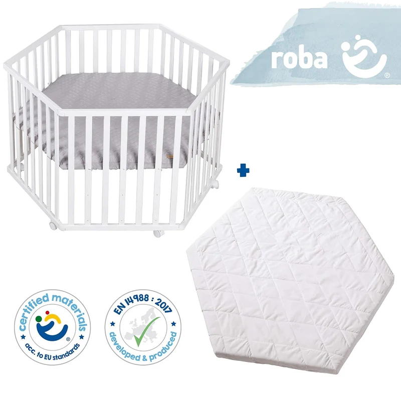 roba Set inkl. Laufgitter 75 x 100 cm + Matratze - Laufstall Komplettset mit Einlage roba Style grau