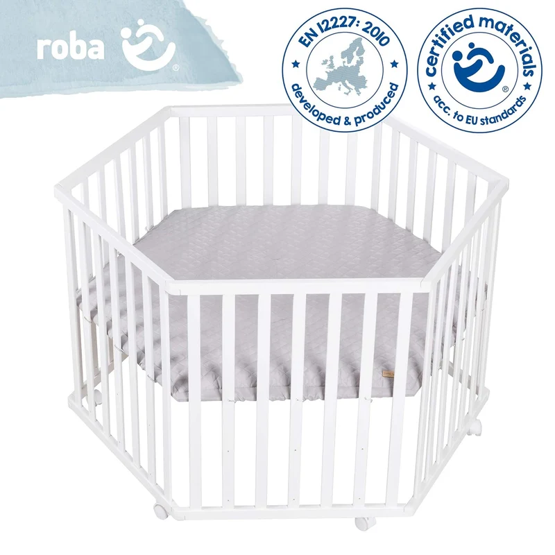 roba Set inkl. Laufgitter 75 x 100 cm + Matratze - Laufstall Komplettset mit Einlage roba Style grau
