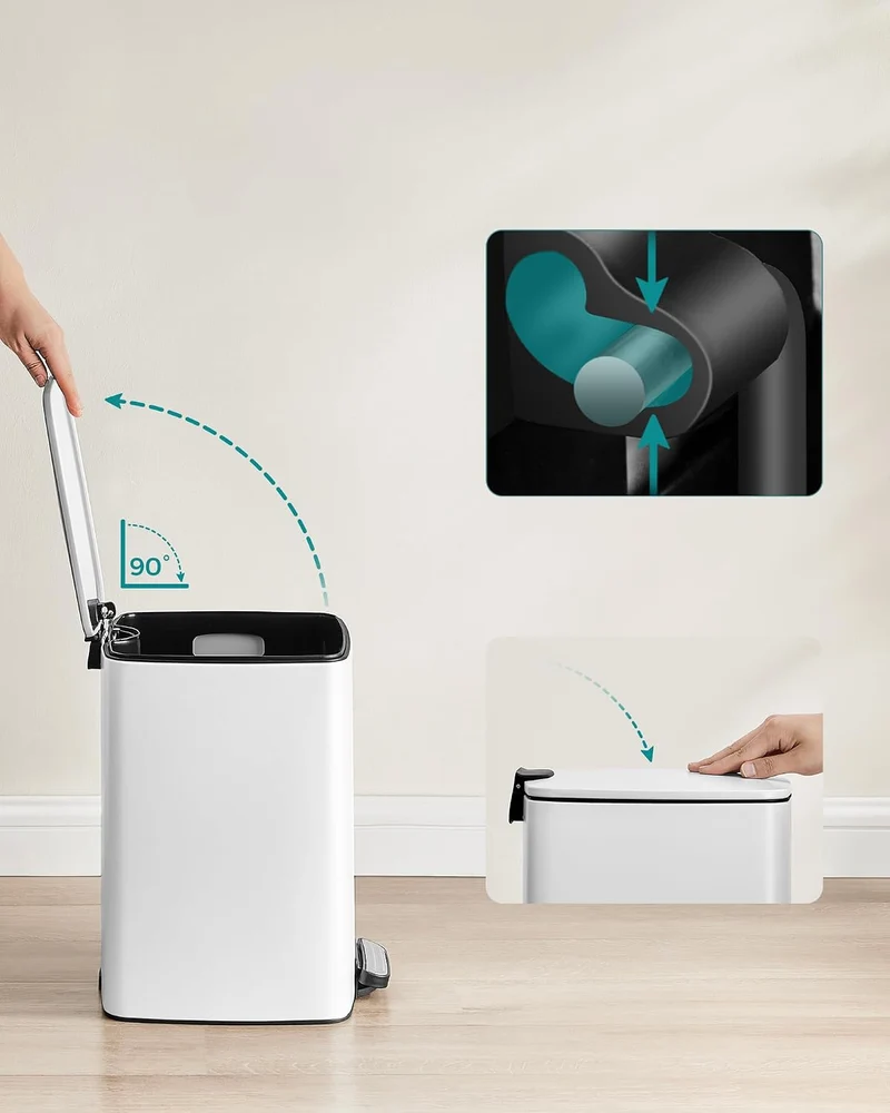 SONGMICS Mülleimer Küche, 20 Liter Abfalleimer, Tretmülleimer, Stahl, mit Inneneimer, Softclose, Off