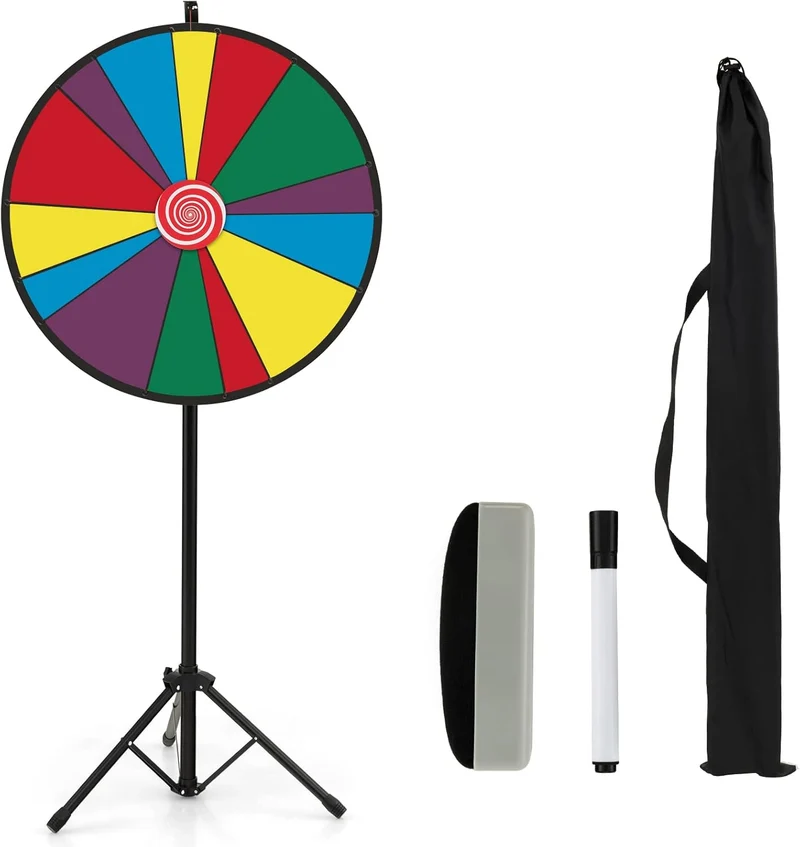 GOPLUS 30 Zoll Glücksrad mit höhenverstellbarem Metallboden, inkl. Radiergummi und Markierstift，Dreh