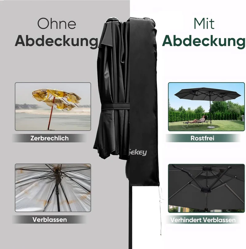 Sekey Doppelsonnenschirm Schutzhülle | Abdeckhauben für Sonnenschirm | 165×50/62 cm – Extrabreite Ab