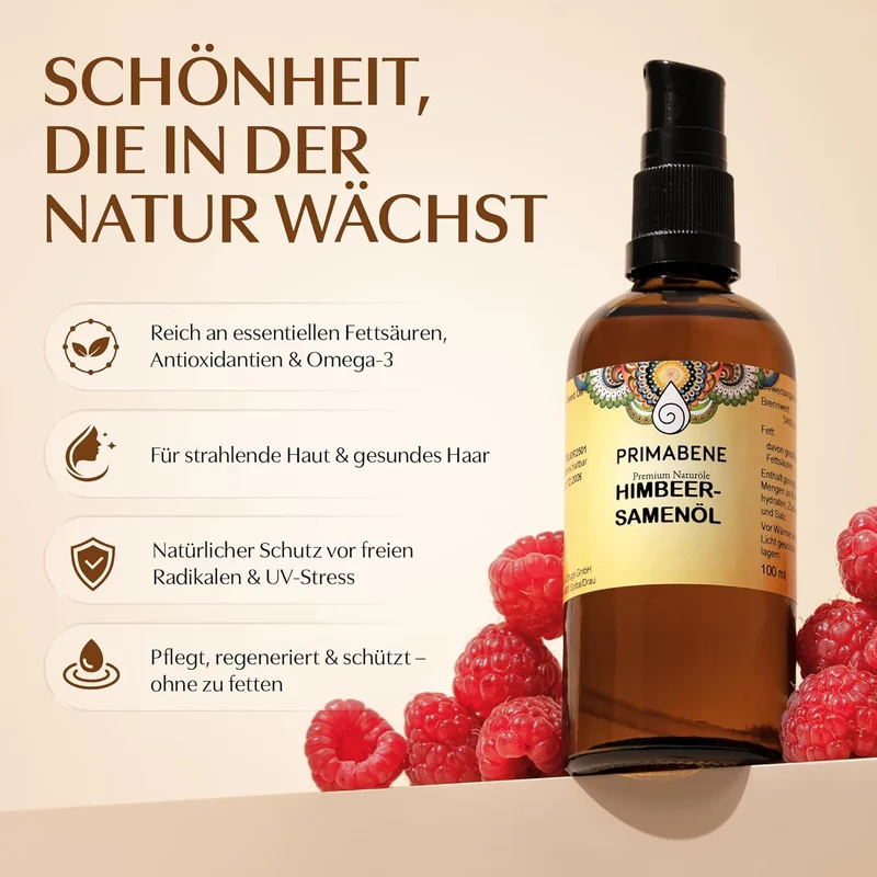 Himbeersamenöl 100% rein & kaltgepresst – Naturöl für Hautpflege, Haarpflege & Sonnenschutz– Reich a