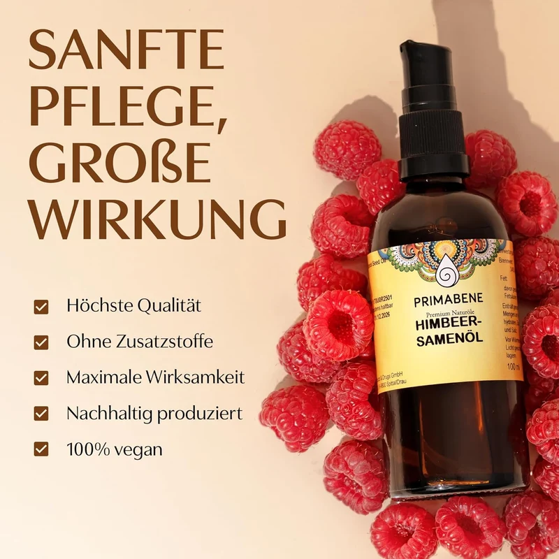 Himbeersamenöl 100% rein & kaltgepresst – Naturöl für Hautpflege, Haarpflege & Sonnenschutz– Reich a