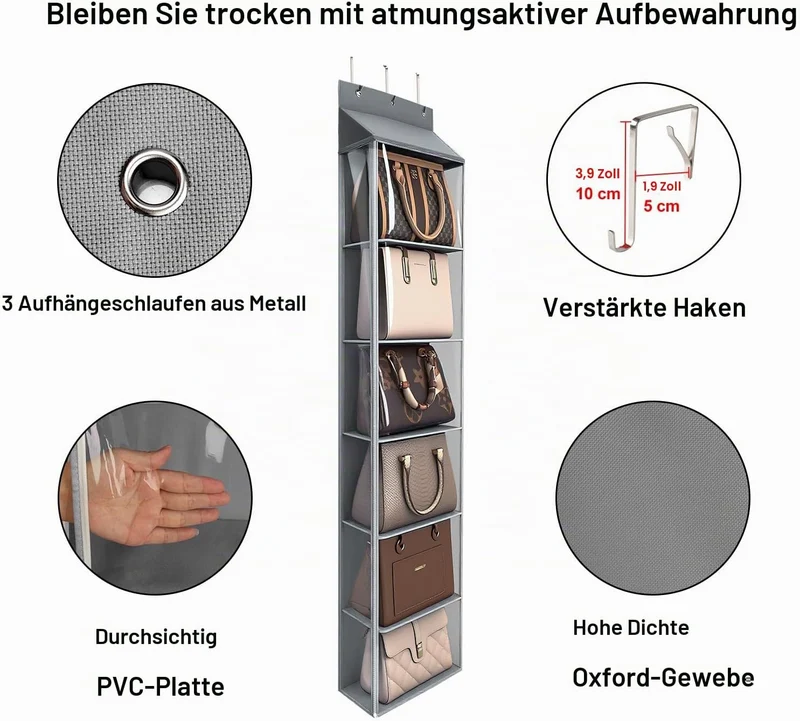 Lirex Geldbörsen-Organizer, 6 Taschen Handtaschen-Organizer mit Reissverschluss zum Aufhängen, für S