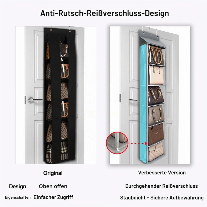 Lirex Geldbörsen-Organizer, 6 Taschen Handtaschen-Organizer mit Reissverschluss zum Aufhängen, für S