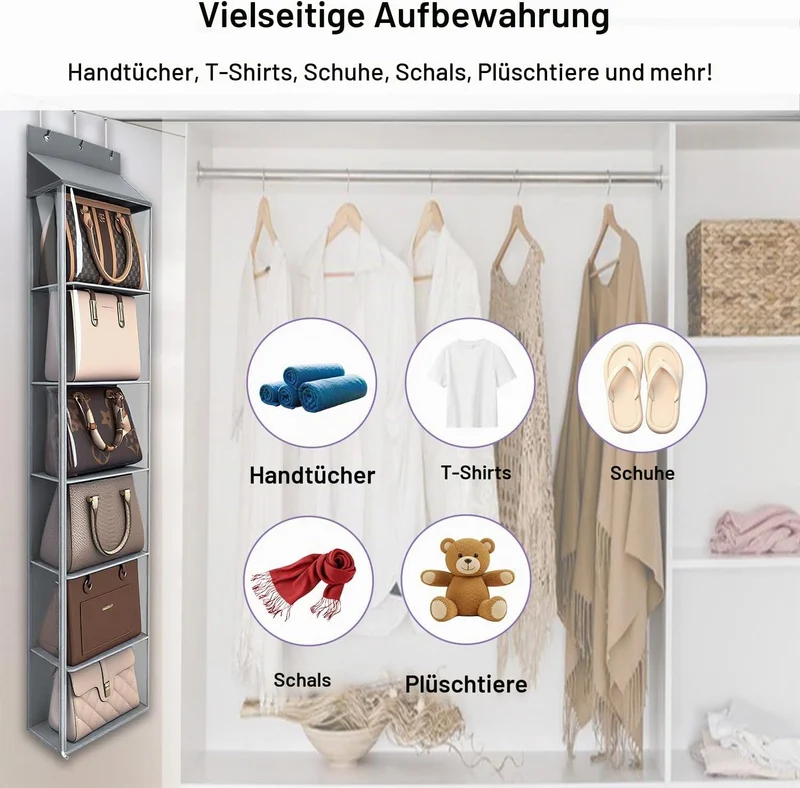 Lirex Geldbörsen-Organizer, 6 Taschen Handtaschen-Organizer mit Reissverschluss zum Aufhängen, für S