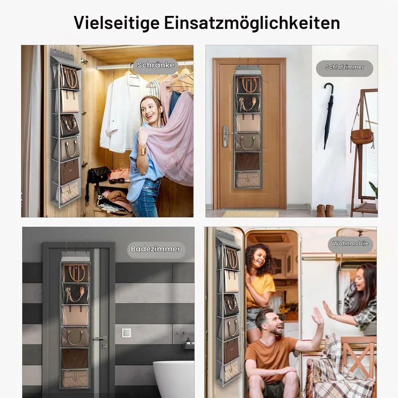 Lirex Geldbörsen-Organizer, 6 Taschen Handtaschen-Organizer mit Reissverschluss zum Aufhängen, für S
