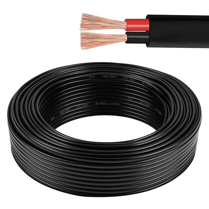 2 × 0,5 mm² flaches, zweiadriges Doppelkabel, 2 Leiter, elektrischer Kupferdraht, 5 V, 12 V, 24 V, 6