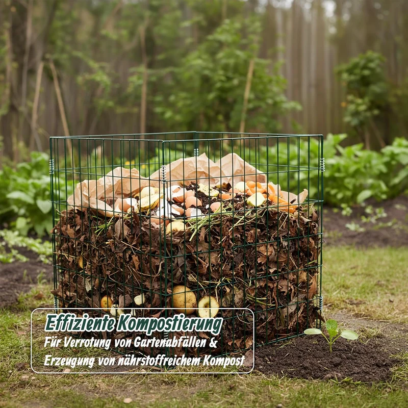 Relaxdays Komposter Metall, 2er Set, Biokomposter Garten, HBT 76x76x76 cm, pulverbeschichteter Draht