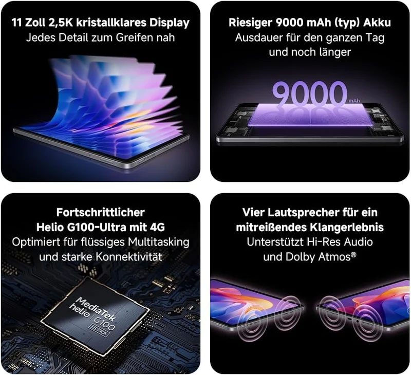 XIAOMI Redmi Pad 2 4G, 8+256GB, Graphite Gray, 11" 2,5K kristallklares Display, Grosser 9000mAh Akku