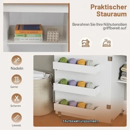 GIANTEX Nähtisch klappbar, Nähmaschinentisch auf Rollen, Nähtisch für Nähmaschine, Nähschrank Holz,