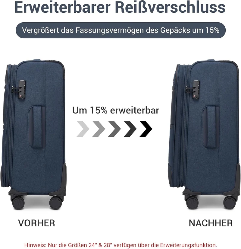British Traveller Erweiterbarer Koffer Gross, 100L Stoff Reisekoffer mit Volumenerweiterung,4 Rollen