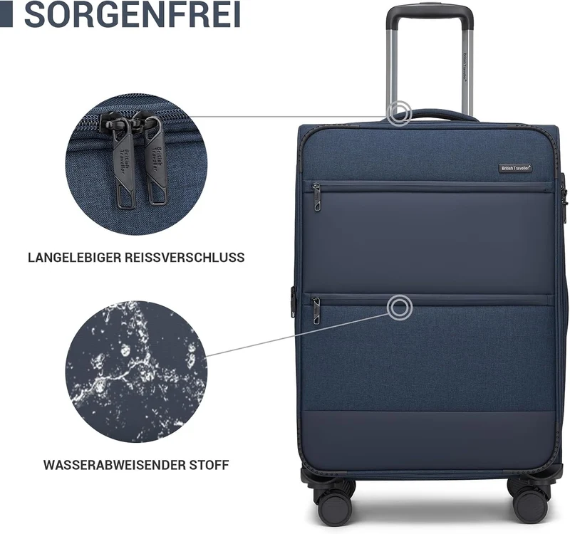 British Traveller Erweiterbarer Koffer Gross, 100L Stoff Reisekoffer mit Volumenerweiterung,4 Rollen