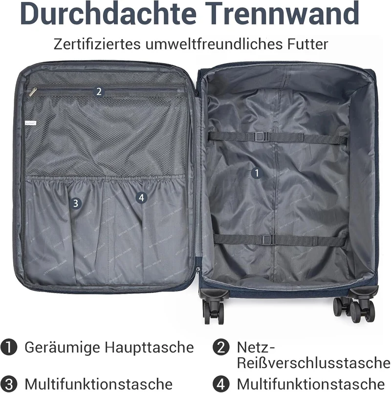 British Traveller Erweiterbarer Koffer Gross, 100L Stoff Reisekoffer mit Volumenerweiterung,4 Rollen