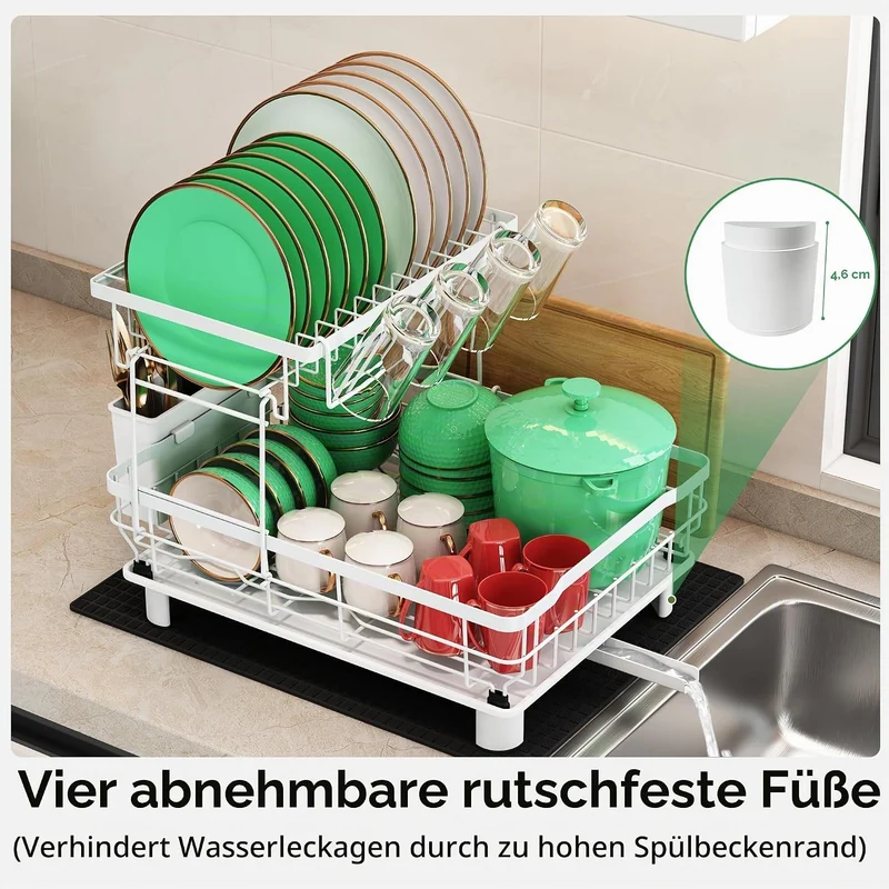 Boosiny Abtropfgestell mit 2 Etagen, Edelstahl-Geschirrabtropfgestell für Küchentheke mit Utensilien