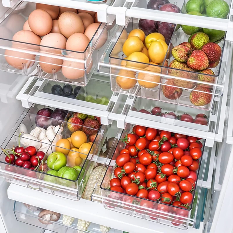 Fridge Organiser Transparent Partition Layer Organiser Adjustable Storage Shelf Clamp Drawer Organis
