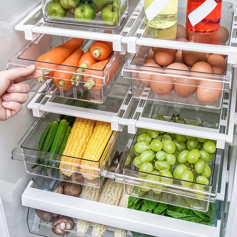 Fridge Organiser Transparent Partition Layer Organiser Adjustable Storage Shelf Clamp Drawer Organis
