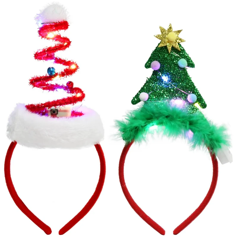 2 Stück Weihnachts haarreif mit LED,Weihnachten Beleuchtete Stirnbänder,Weihnachts Haarschmuck für K