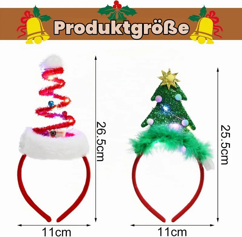 2 Stück Weihnachts haarreif mit LED,Weihnachten Beleuchtete Stirnbänder,Weihnachts Haarschmuck für K
