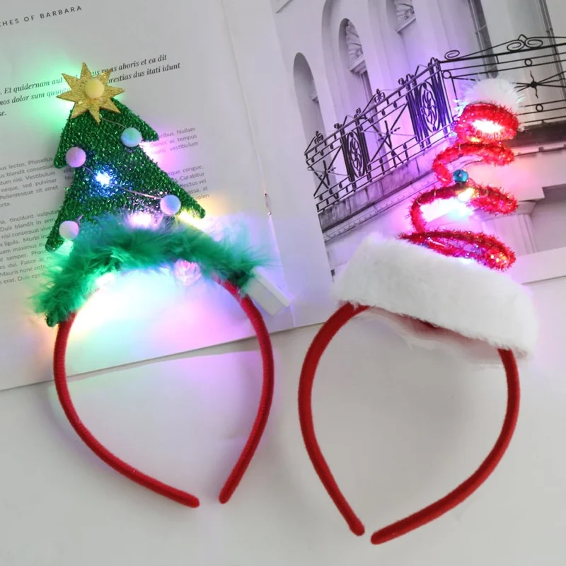 2 Stück Weihnachts haarreif mit LED,Weihnachten Beleuchtete Stirnbänder,Weihnachts Haarschmuck für K