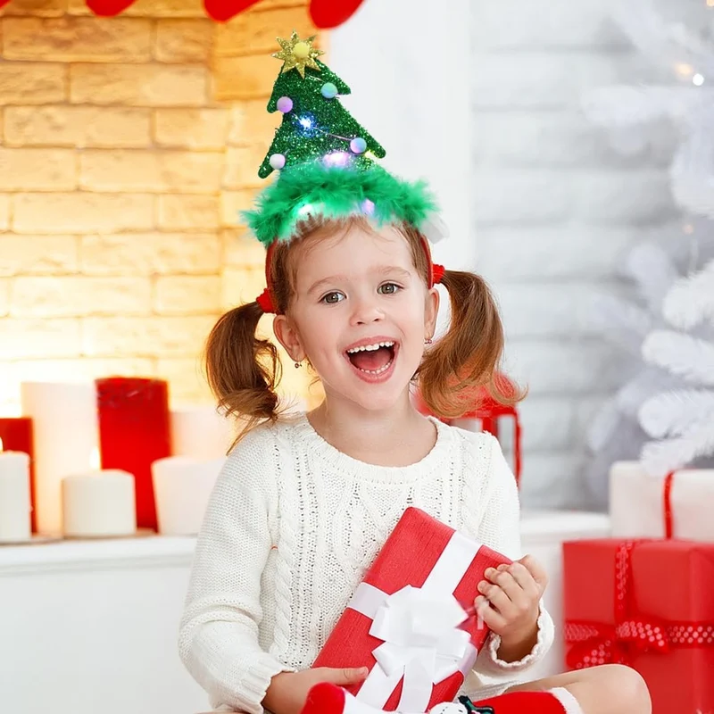 2 Stück Weihnachts haarreif mit LED,Weihnachten Beleuchtete Stirnbänder,Weihnachts Haarschmuck für K