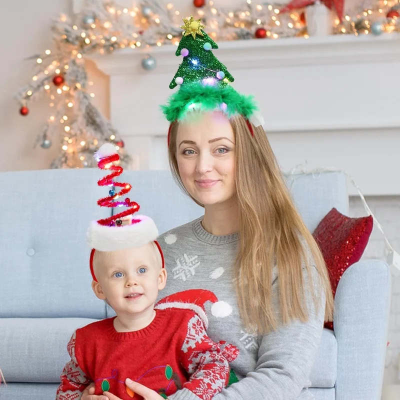 2 Stück Weihnachts haarreif mit LED,Weihnachten Beleuchtete Stirnbänder,Weihnachts Haarschmuck für K
