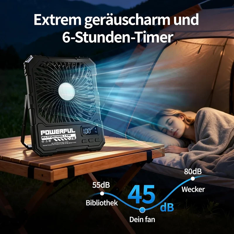 yAyusi 20000mAh Akku Camping Ventilator mit Lampe,Tragbarer Reise Ventilator mit Fernbedienung Timer