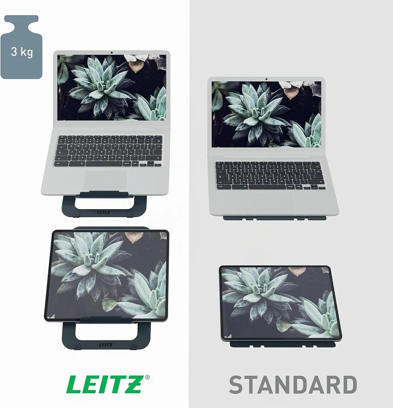 Leitz Aluminium Ultra-Flacher Verstellbarer Laptopständer, Extra leicht, faltbar & ergonomisch, 5 Hö