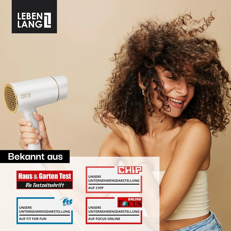 LEBENLANG Föhn Haartrockner Ionen 2100W - Anti-Spliss mit Kaltluft Modus | Reisefön klappbar klein &
