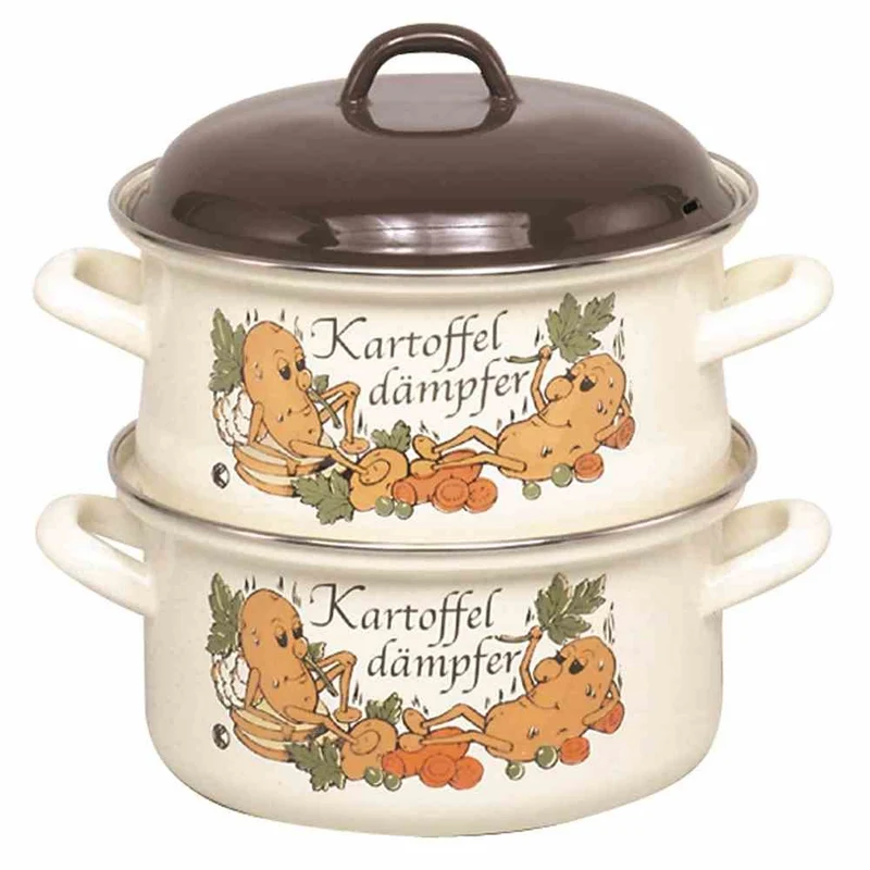 KRÜGER Kartoffeldämpfer 20cm, 3,5 Liter, Emailliert, mit Kartoffel-Dekor, für alle Herdarten geeigne