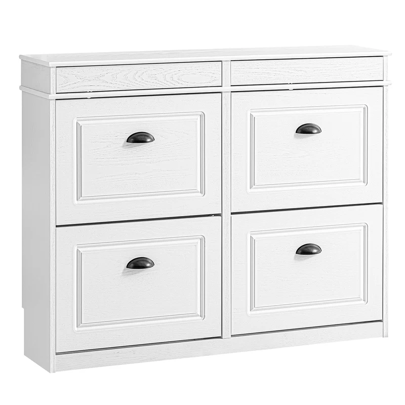 SoBuy Schuhschrank Schmal Weiss Holzoptik, Flurschrank Schmal mit Schublade, Schuhschrank Vintage, S