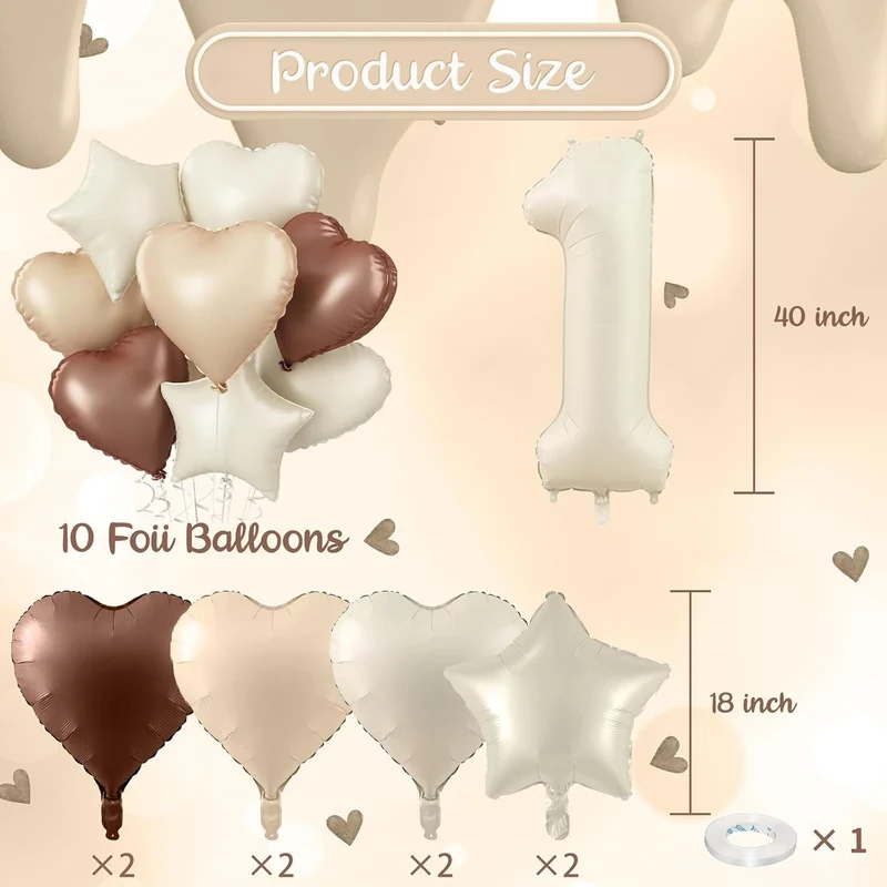 Folienballon 12. Geburtstag Deko, 40'' Creme Beige Zahl 12 Luftballons, Nude 12 Ballon Kaffee Braun
