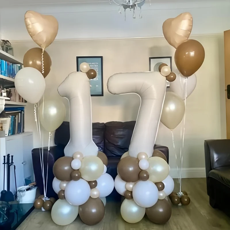 Folienballon 12. Geburtstag Deko, 40'' Creme Beige Zahl 12 Luftballons, Nude 12 Ballon Kaffee Braun