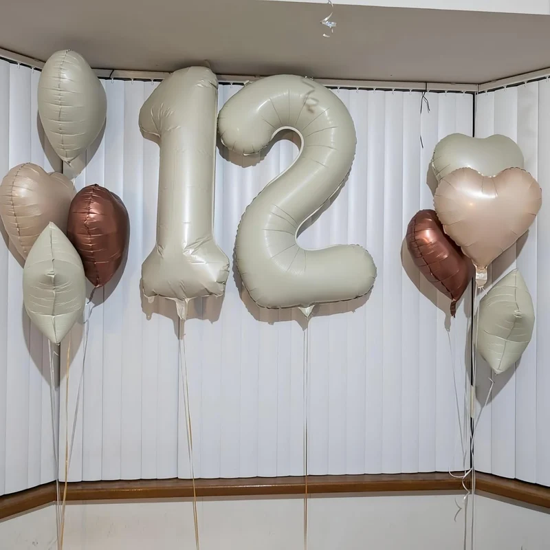 Folienballon 12. Geburtstag Deko, 40'' Creme Beige Zahl 12 Luftballons, Nude 12 Ballon Kaffee Braun