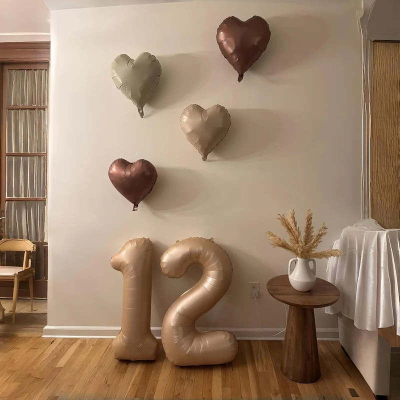 Folienballon 12. Geburtstag Deko, 40'' Creme Beige Zahl 12 Luftballons, Nude 12 Ballon Kaffee Braun