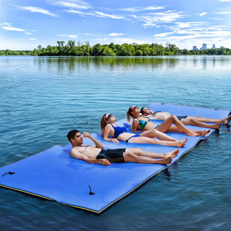 GYMAX 270 x 180 cm Schwimmende Wassermatte für 3-5 Personen, Wasser Hängematte aus XPE-Schaum, aufro