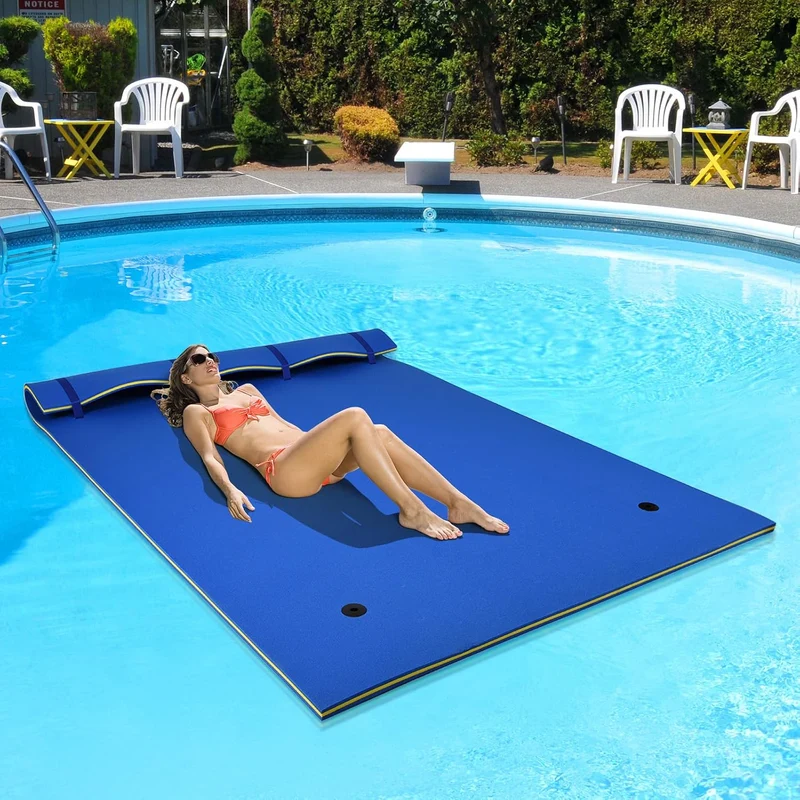 GYMAX 270 x 180 cm Schwimmende Wassermatte für 3-5 Personen, Wasser Hängematte aus XPE-Schaum, aufro