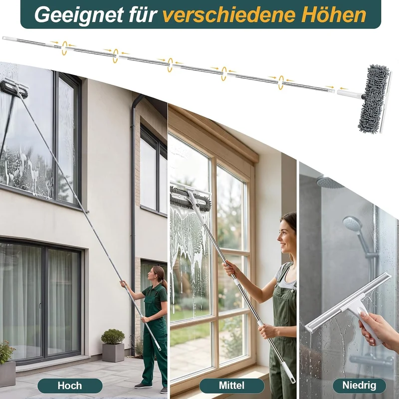 4m Teleskopstange Fensterreinigung Set mit Fensterabzieher für hohe Fenster