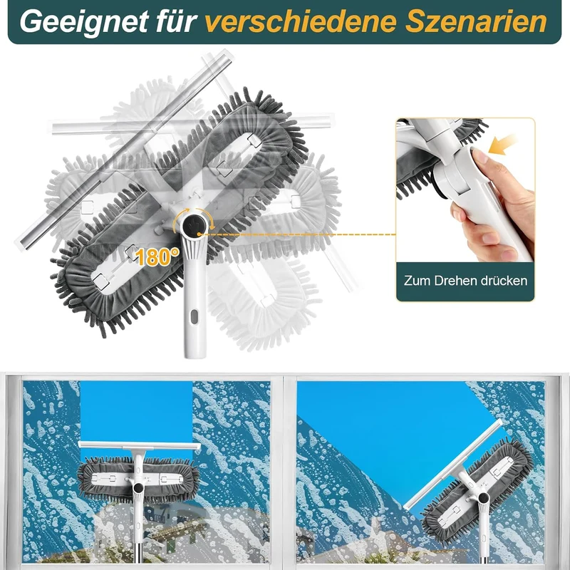 4m Teleskopstange Fensterreinigung Set mit Fensterabzieher für hohe Fenster