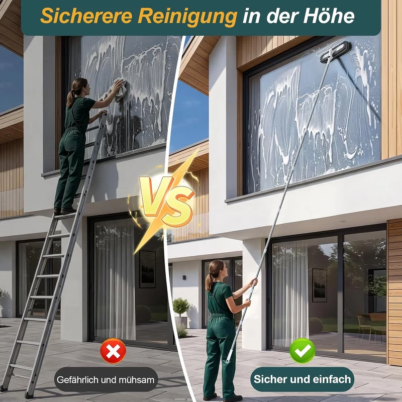 4m Teleskopstange Fensterreinigung Set mit Fensterabzieher für hohe Fenster