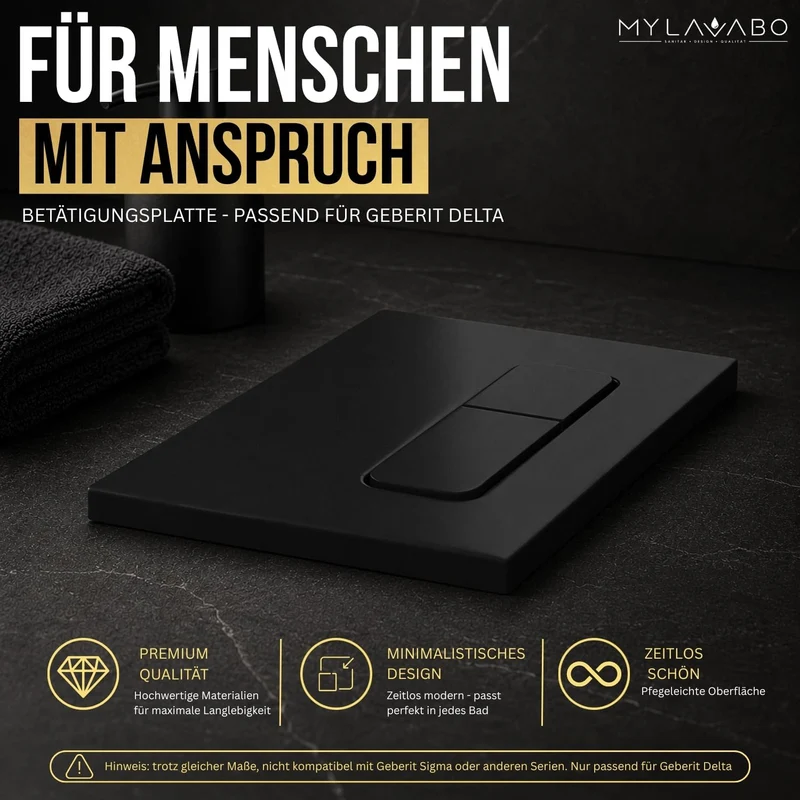 Drücker- & Betätigungsplatte Kunststoff schwarz, passend für Geberit Delta Schwarz/Abgerundet Delta,