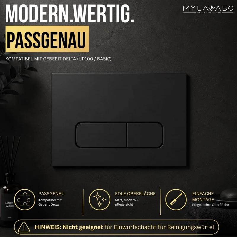 Drücker- & Betätigungsplatte Kunststoff schwarz, passend für Geberit Delta Schwarz/Abgerundet Delta,